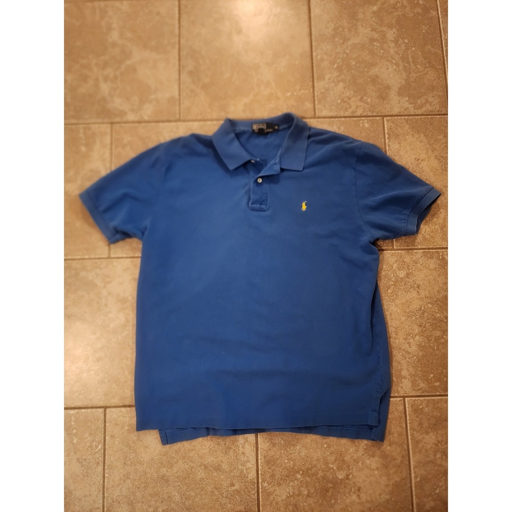 Polo Ralph Lauren Mens XL Blue Short Sleeve Pique Polo Shirt Yellow Pony Logo